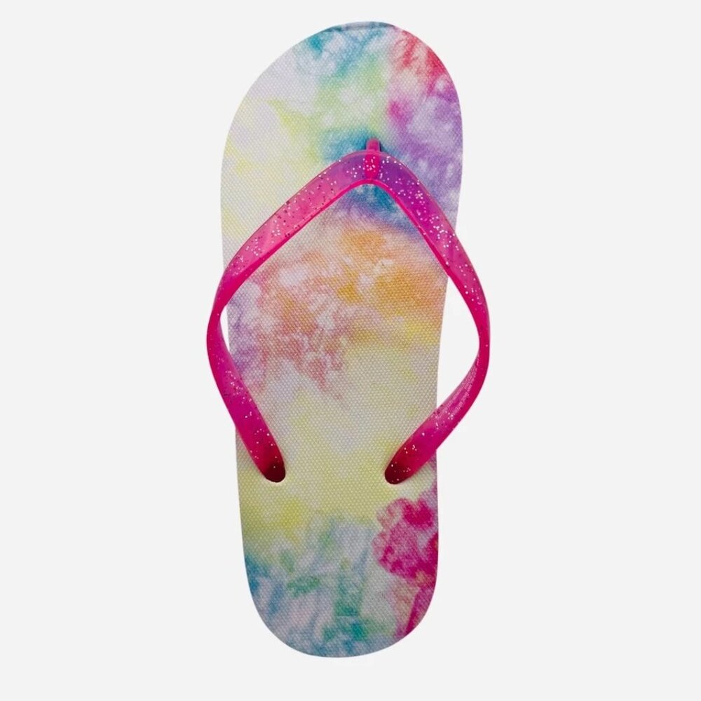 Girls Tie Dye Flip Flops Pink Glitter Strap Summer Sandals Lightweight Beach New - Picture 4 of 4